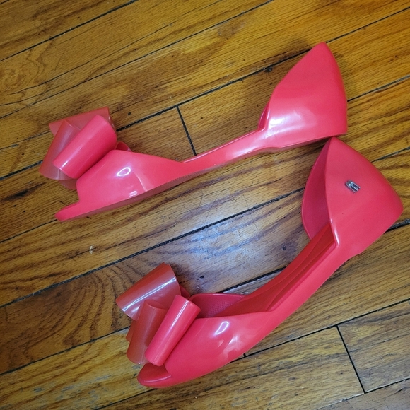 NWOT Melissa Coral Summer Jelly Cut Out Sandals with Bow Detail Size 7 - Picture 2 of 8